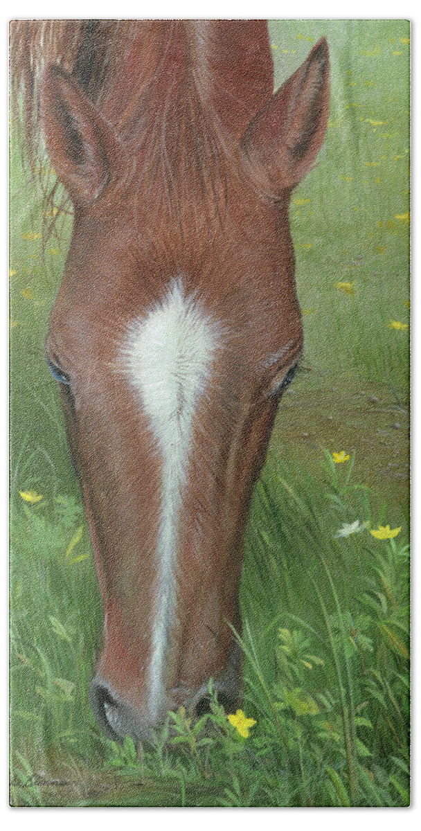 Horse Hand Towel featuring the painting Daisy Jane by Mike Brown
