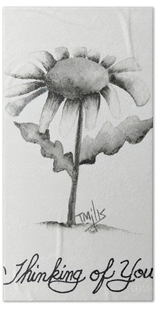 Drawing Hand Towel featuring the drawing Daisy by Terri Mills