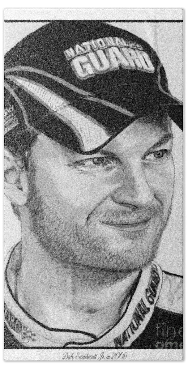 Athlete Bath Towel featuring the drawing Dale Earnhardt Jr in 2009 by J McCombie