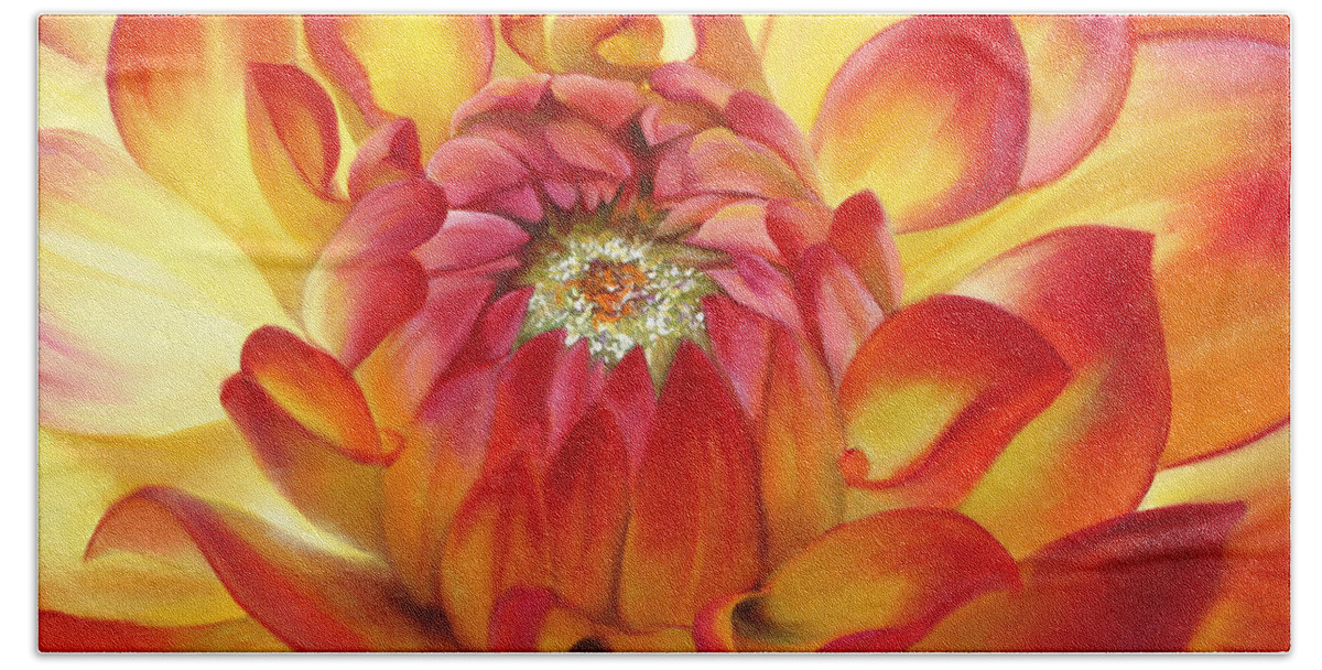 Macro Hand Towel featuring the painting Dahlia by Lynne Pittard