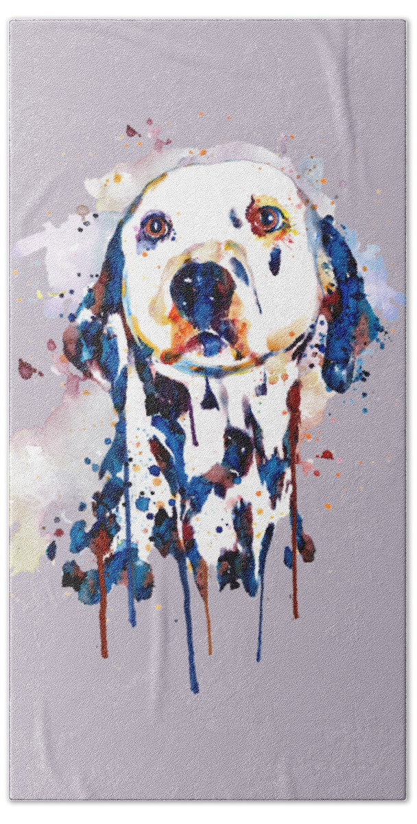 Marian Voicu Hand Towel featuring the painting Dalmatian Head by Marian Voicu