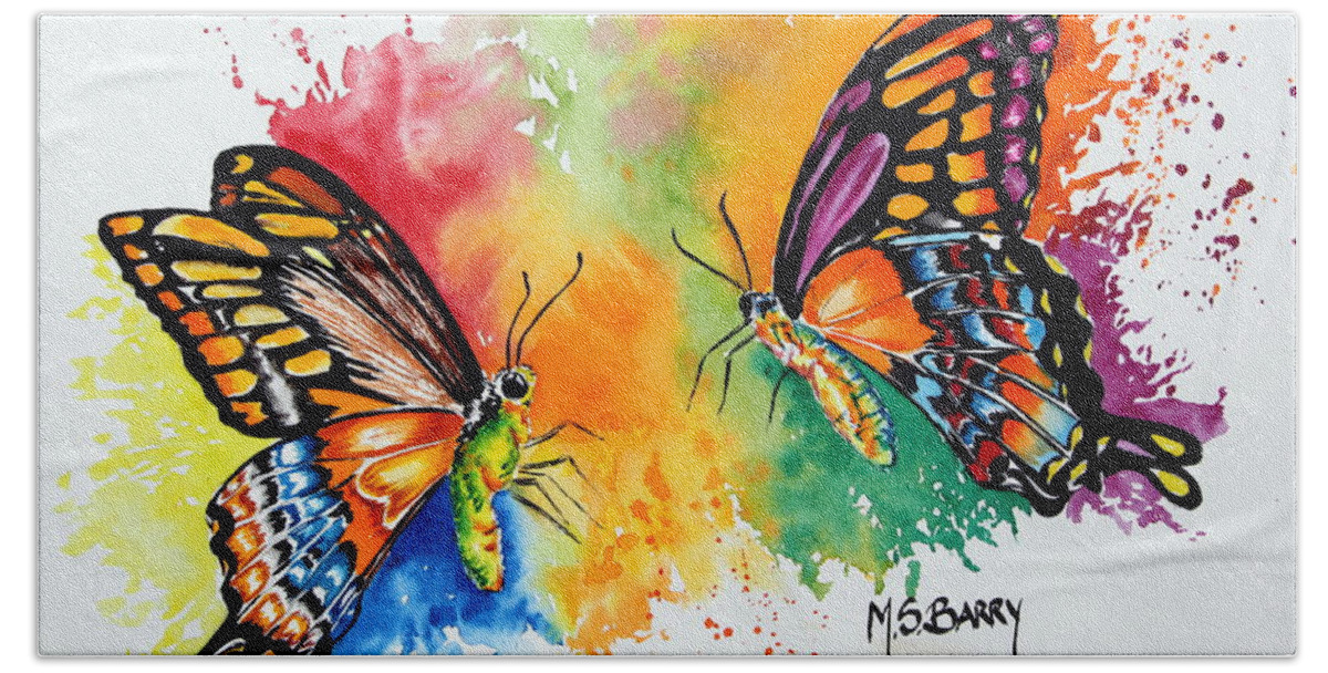 Watercolor Butterflies Bath Towel featuring the painting Dance of the Butterflies by Maria Barry