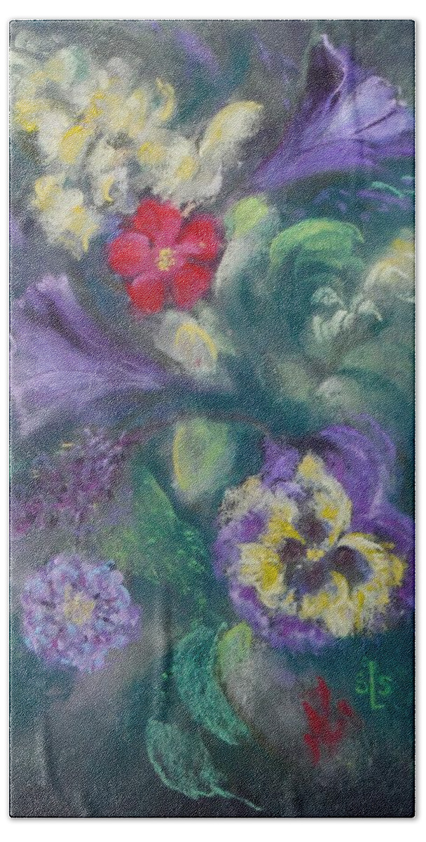 Flowers Pansies Snapdragons Bath Towel featuring the pastel Dance of the Flowers by Sandra Lee Scott