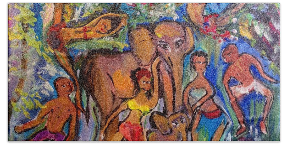 Dance Bath Towel featuring the painting Dance with Elephants by Judith Desrosiers