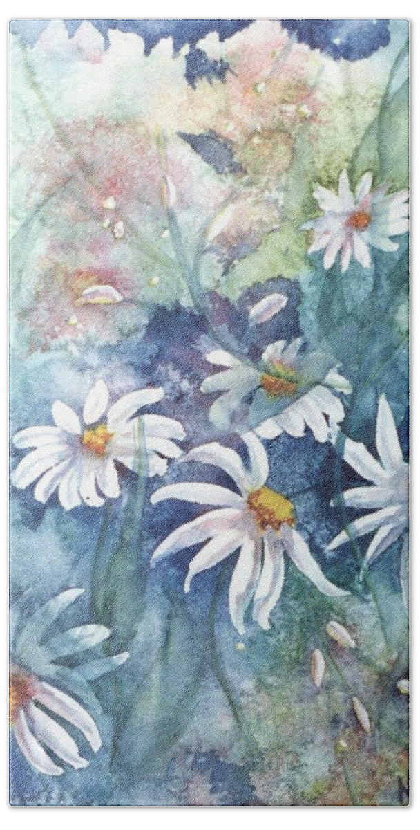 Blue Bath Towel featuring the painting Dancing Daisies by Renate Wesley