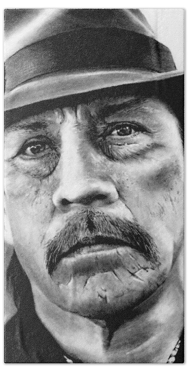 Danny Trejo Hand Towel featuring the drawing Danny Trejo as Tortuga by Rick Fortson