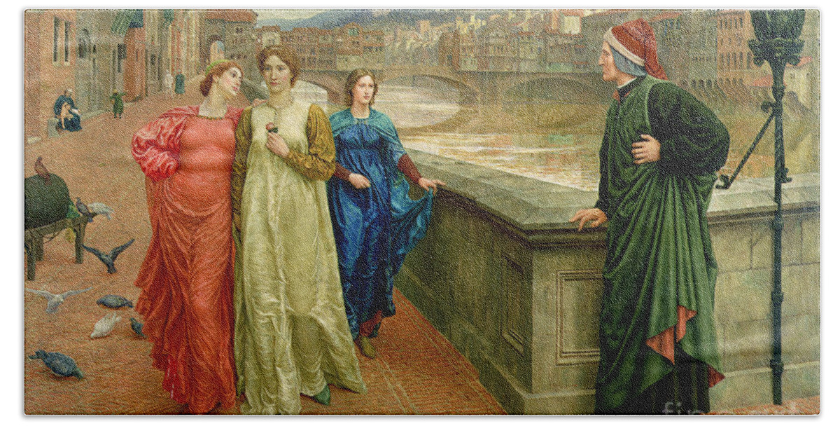 Dante And Beatrice Bath Sheet featuring the painting Dante and Beatrice by Henry Holiday