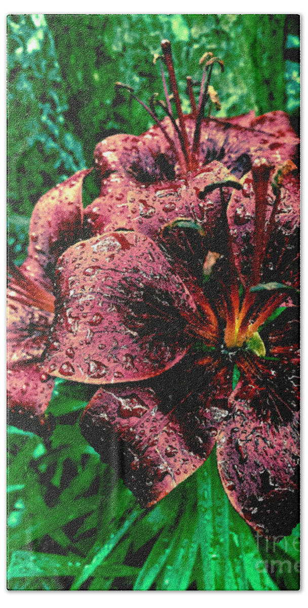 Maroon Bath Towel featuring the photograph Dark Lily by Onedayoneimage Photography