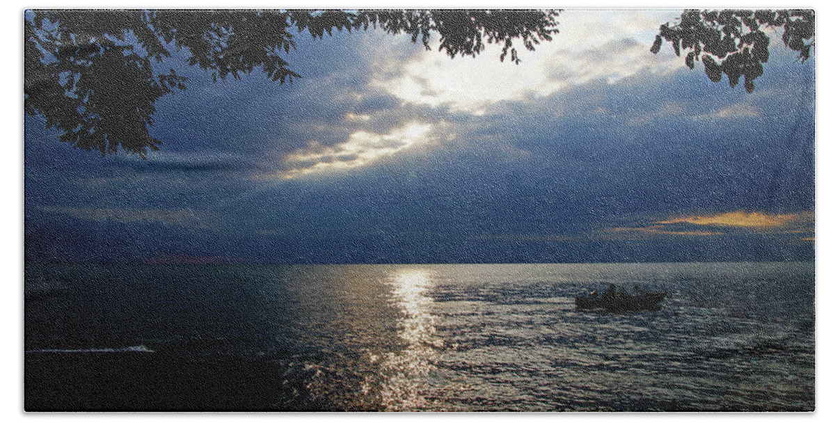 Lake Erie Bath Towel featuring the photograph Dark Morning Skies on Lake Erie by Mike Murdock