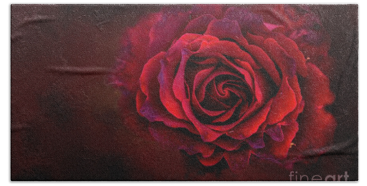 Rose Hand Towel featuring the mixed media Dark Red by Eva Lechner