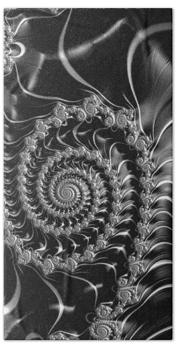Spirals Bath Towel featuring the digital art Dark spirals - fractal art black gray white by Matthias Hauser