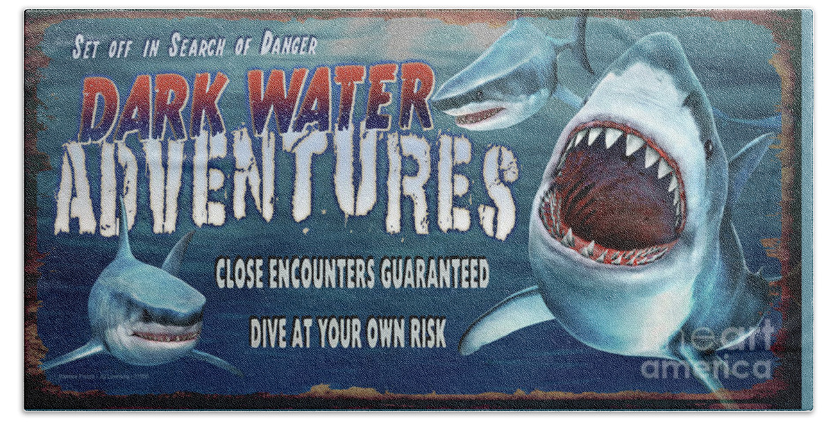 Jq Licensing Bath Towel featuring the painting Dark Water Adventure by James Piazza