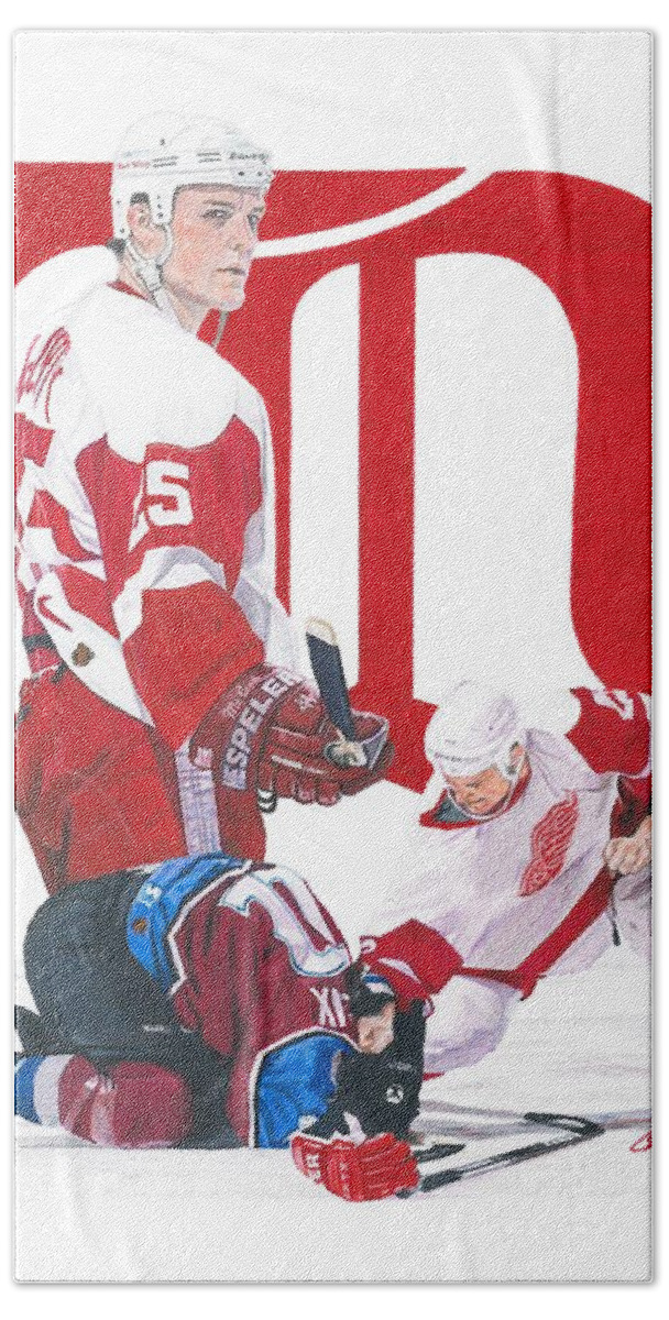 Detroit Red Wings Hand Towel featuring the drawing Darren McCarty by Chris Brown