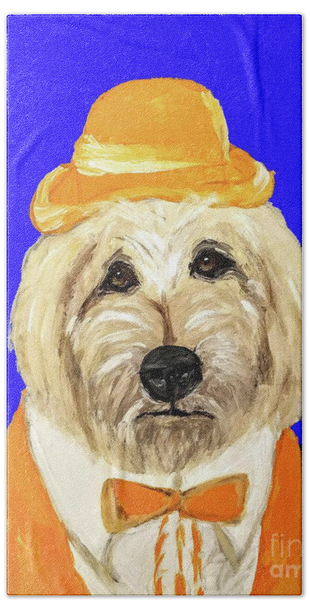 Pet Portrait Bath Towel featuring the painting Date With Paint Sept 18 6 by Ania Milo