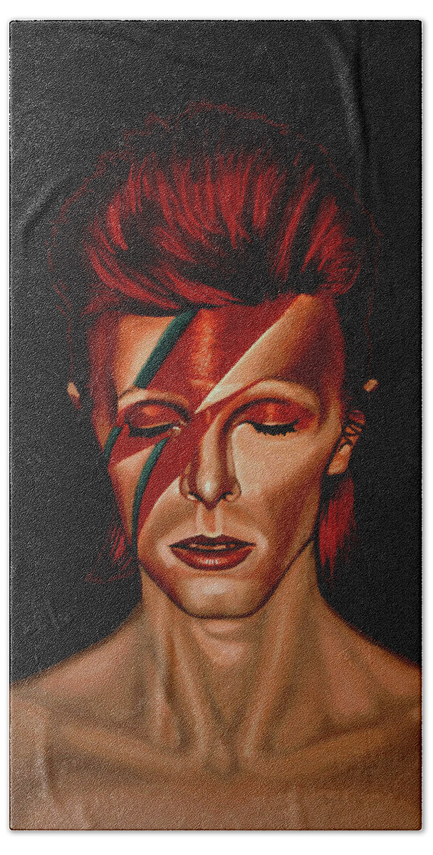David Bowie Bath Sheet featuring the painting David Bowie Aladdin Sane Mixed Media by Paul Meijering