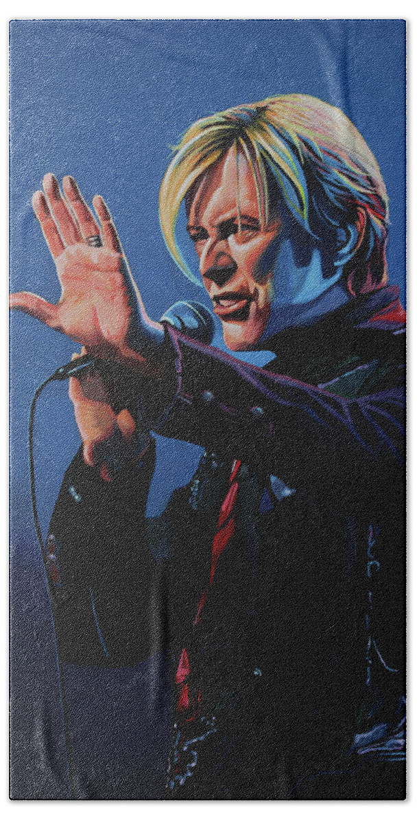David Bowie Bath Towel featuring the painting David Bowie Live Painting by Paul Meijering