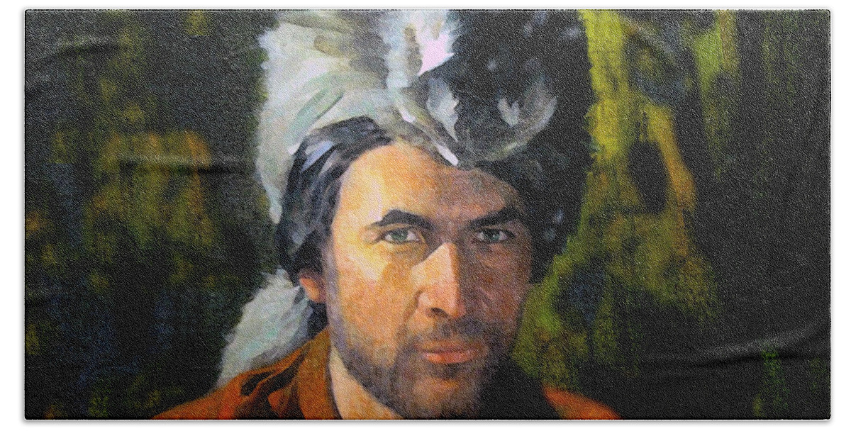 Davy Crockett Bath Towel featuring the painting Davy Crockett by David Lee Thompson