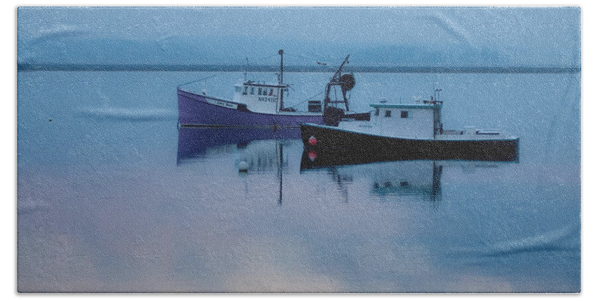 Fishing Boat Hand Towel featuring the photograph Dawn rising over the harbor by Jeff Folger