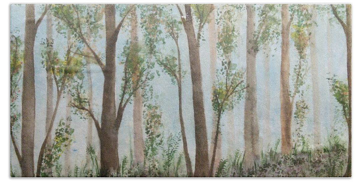 Forest Hand Towel featuring the painting Day Forest by Susan Nielsen