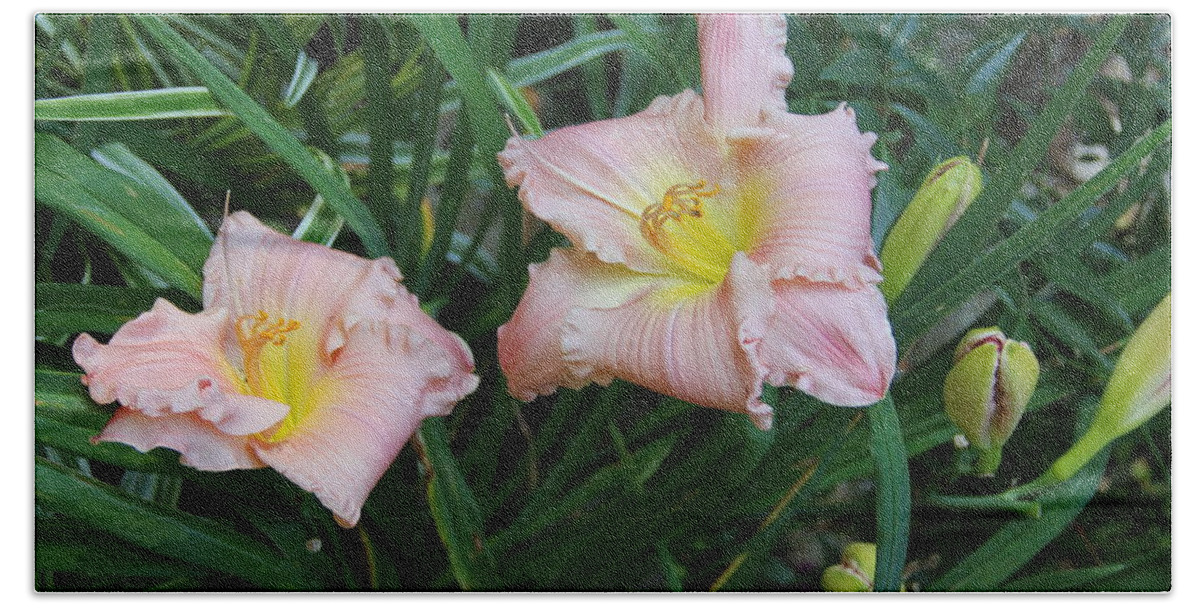 Flower Bath Towel featuring the photograph Daylilies by Allen Nice-Webb