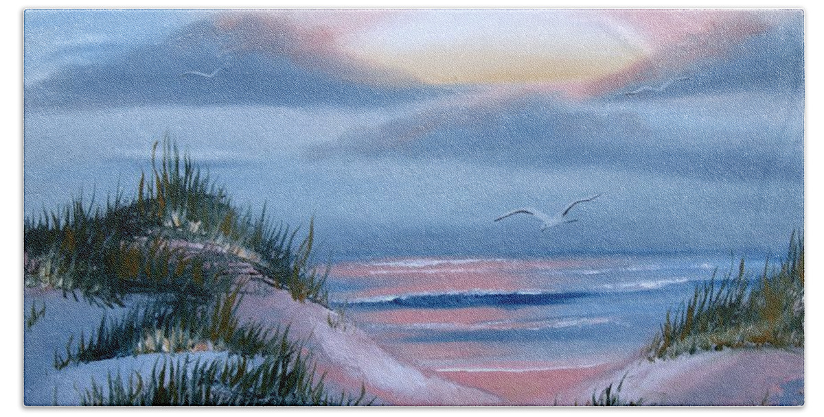 Beach Hand Towel featuring the painting Daybreak by Lora Duguay