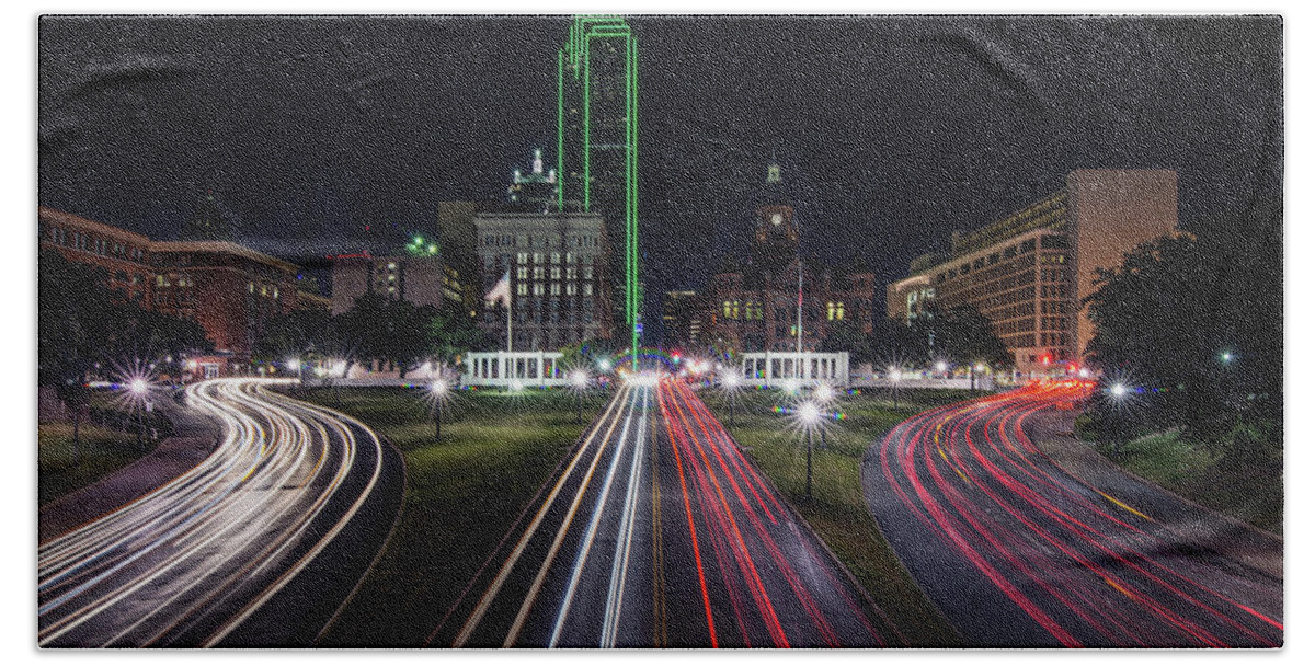 Dallas Bath Towel featuring the photograph Dealey Plaza Dallas at Night by Todd Aaron
