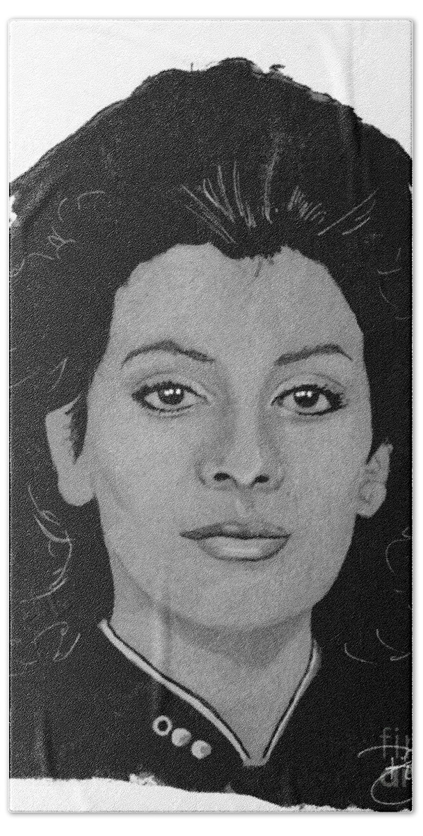 Star Bath Towel featuring the drawing Deanna Troi by Bill Richards