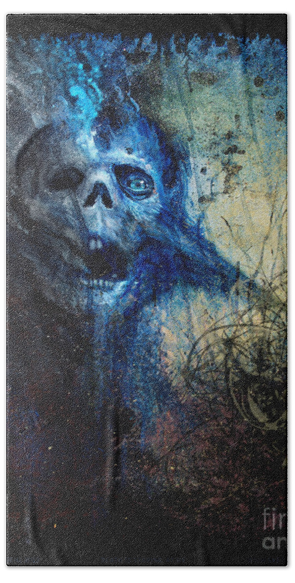 Tony Koehl Bath Towel featuring the mixed media Death is Staring At Me by Tony Koehl
