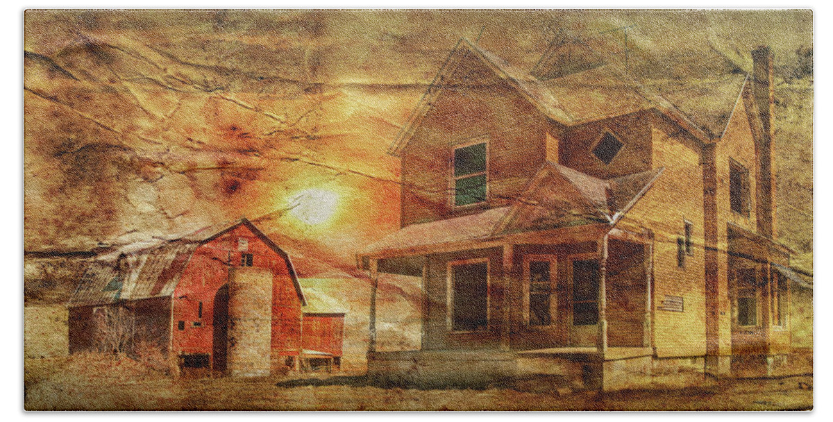Farm Bath Towel featuring the photograph Decline of the Small Farm with wrinkled paper by Randall Nyhof