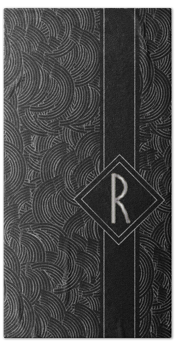 Monogram Hand Towel featuring the digital art Deco Jazz Swing Monogram ...letter R by Cecely Bloom