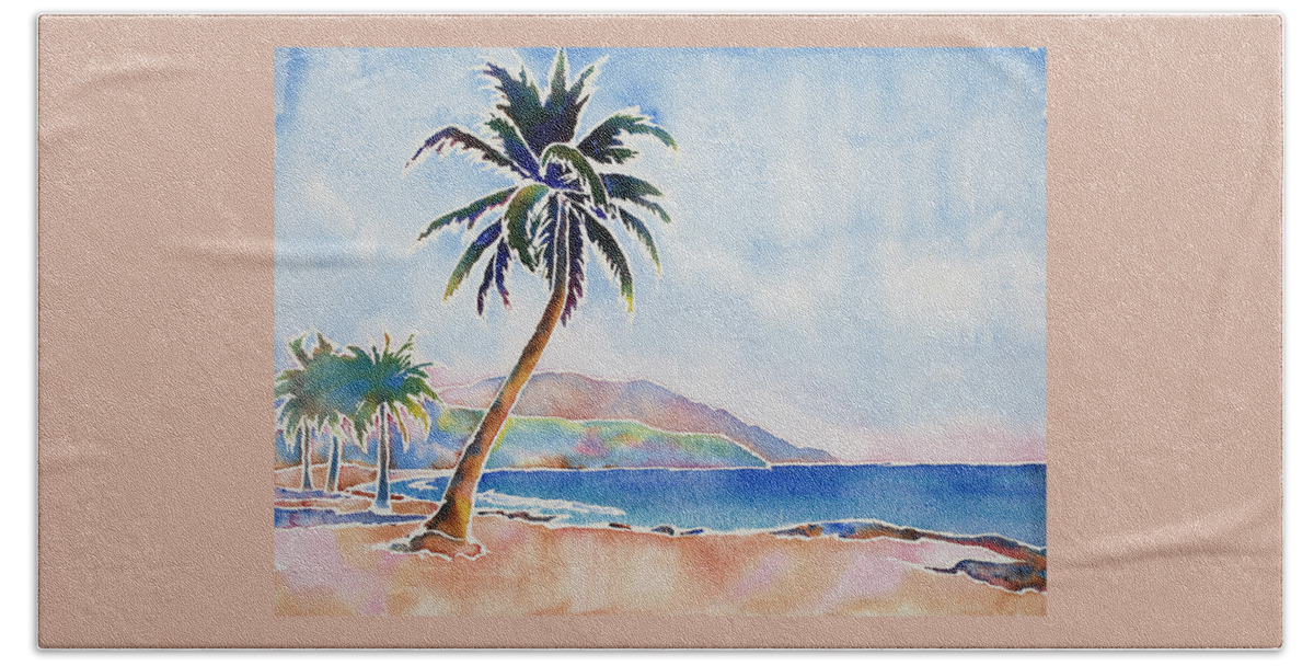 Palm Tree Bath Towel featuring the painting Decompress by Mary Giacomini