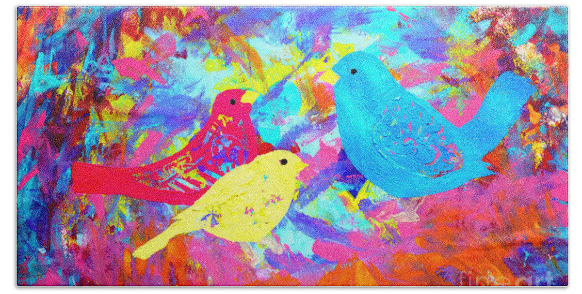 Martha Ann Hand Towel featuring the painting Decorative Birds D132016 by Mas Art Studio