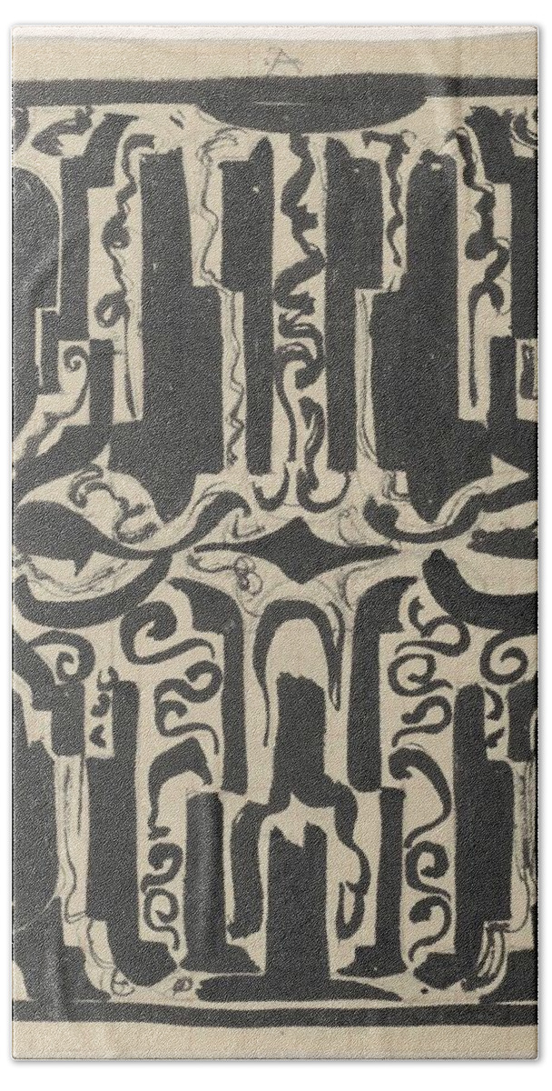 Pattern Bath Towel featuring the painting Decorative design, Carel Adolph Lion Cachet, 1874 - 1945 h by Carel Adolph Lion Cachet