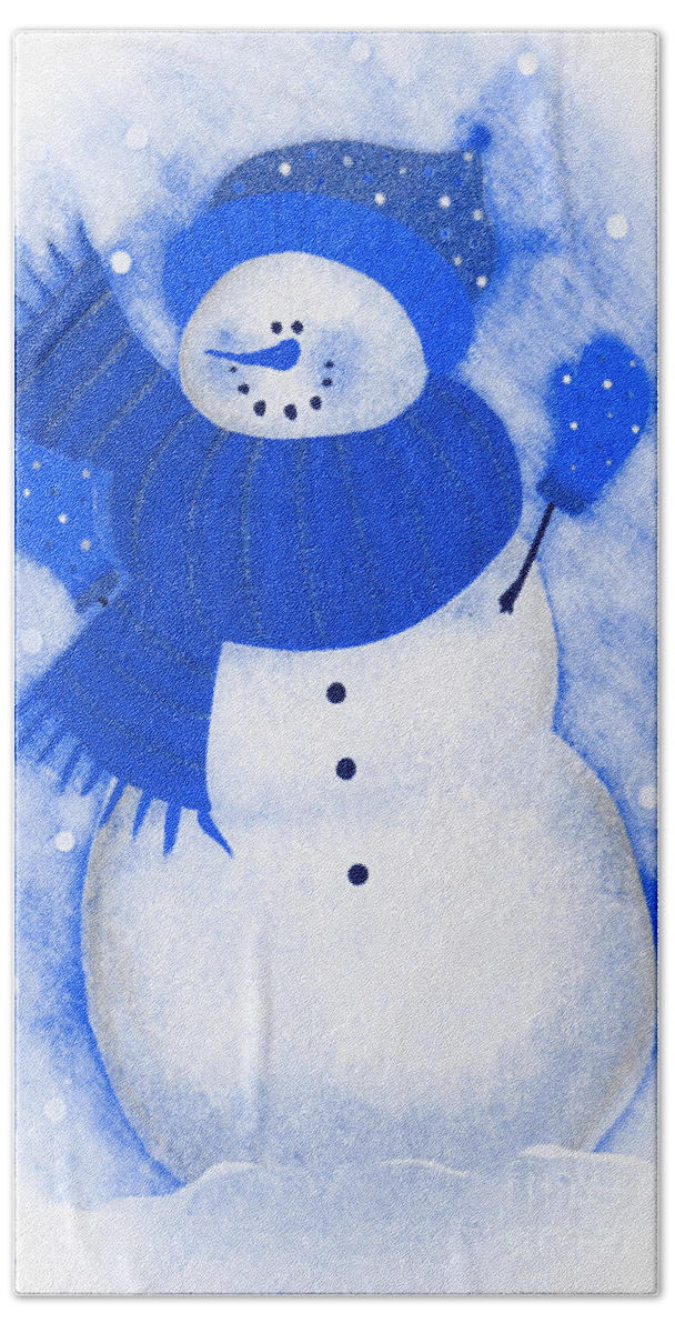 Masartstudio Hand Towel featuring the painting Decorative Mixed Media Snowman by Mas Art Studio