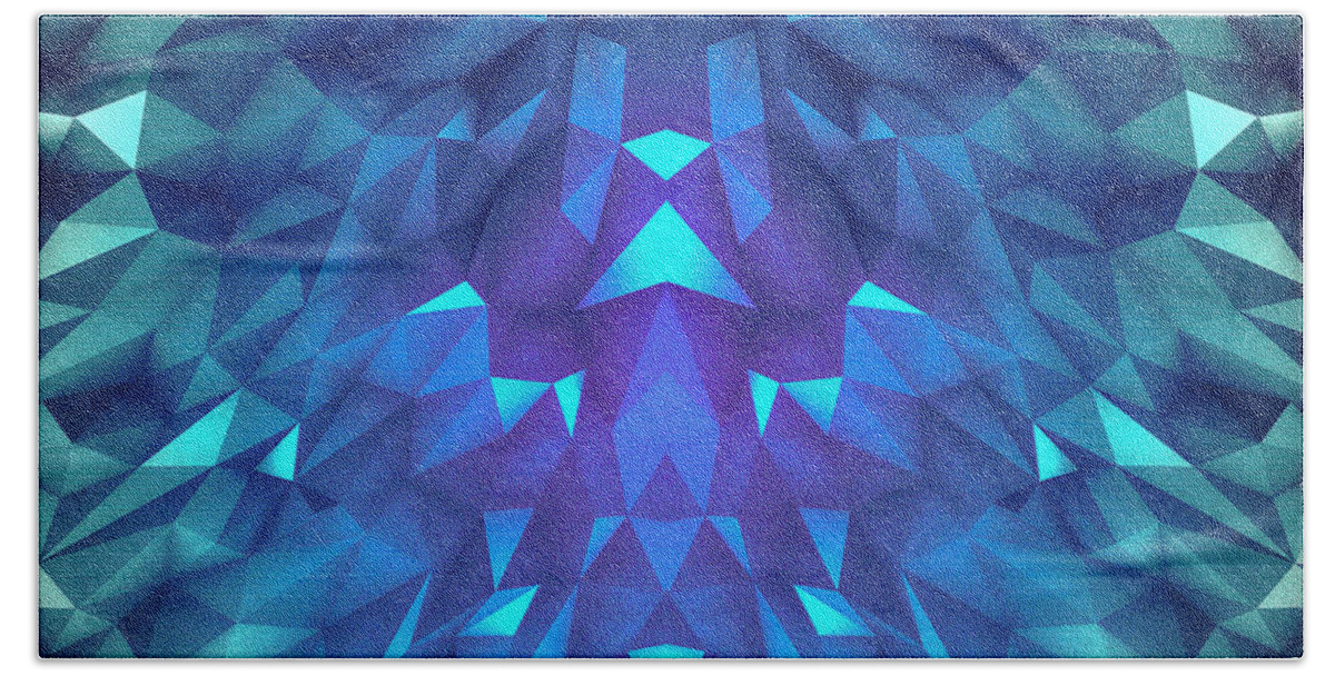 Colorful Bath Towel featuring the digital art Deep Blue Collosal Low Poly Triangle Pattern Modern Abstract Cubism Design by Philipp Rietz