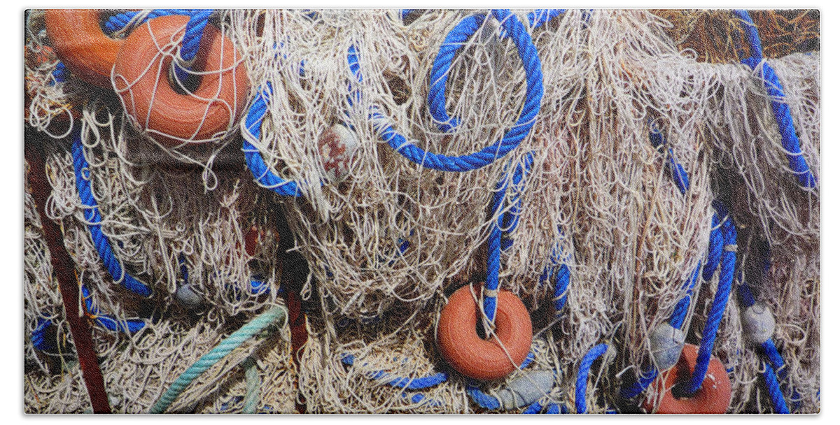 Fishing Net Bath Towel featuring the photograph Deep Blue Net by Charles Stuart