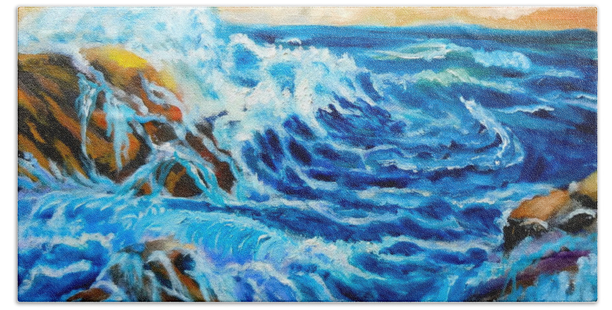 Ocean Hand Towel featuring the painting Deep by Jenny Lee