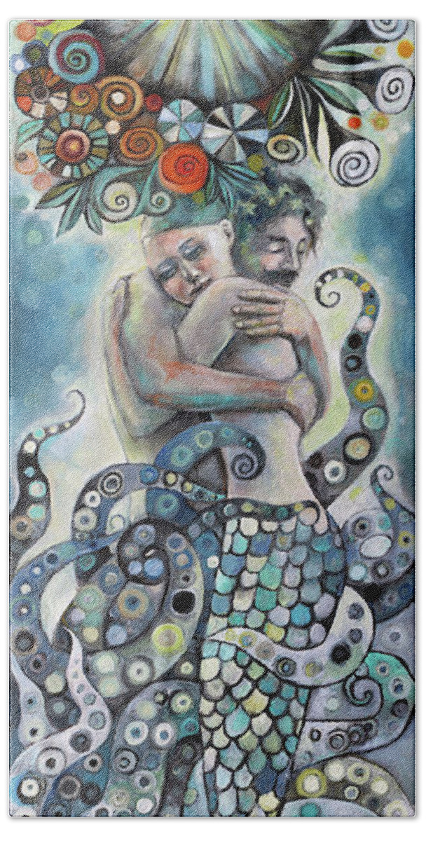 Mermaid Bath Towel featuring the painting Deep Love by Manami Lingerfelt