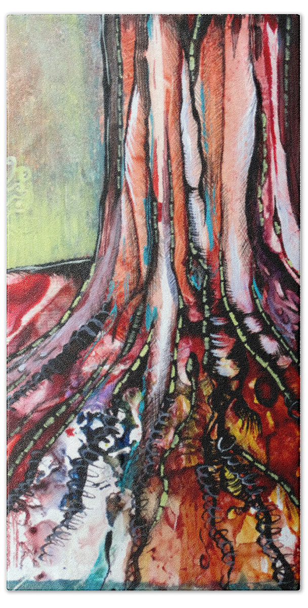 Tree Hand Towel featuring the painting Deeply Rooted I by Shadia Derbyshire