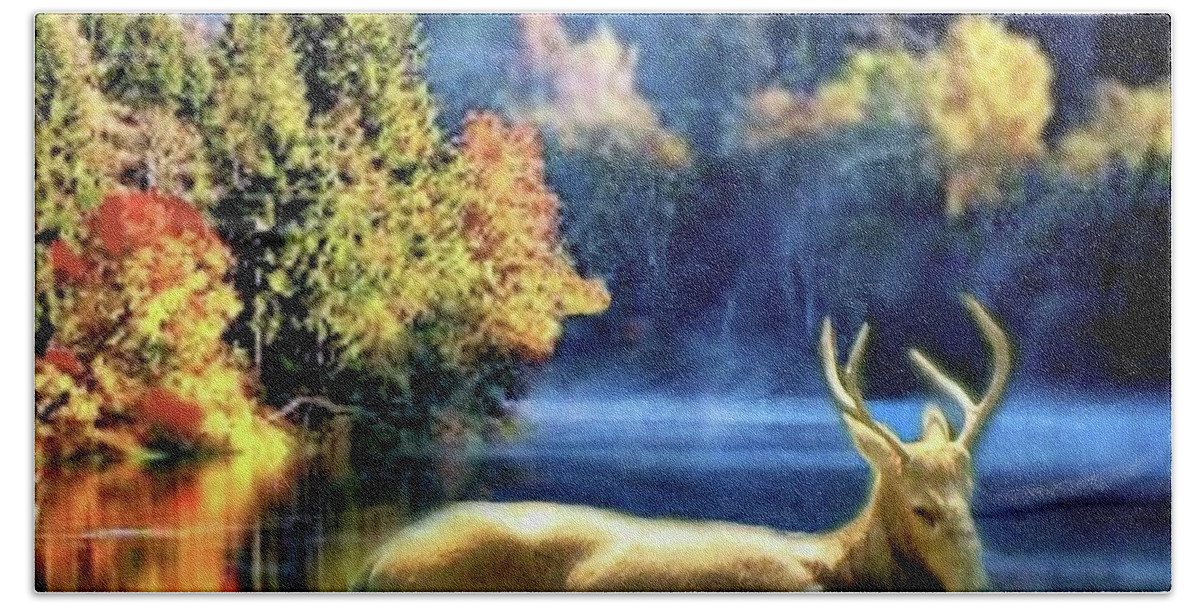 Deer Hand Towel featuring the digital art Deer in Autumn by Janette Boyd
