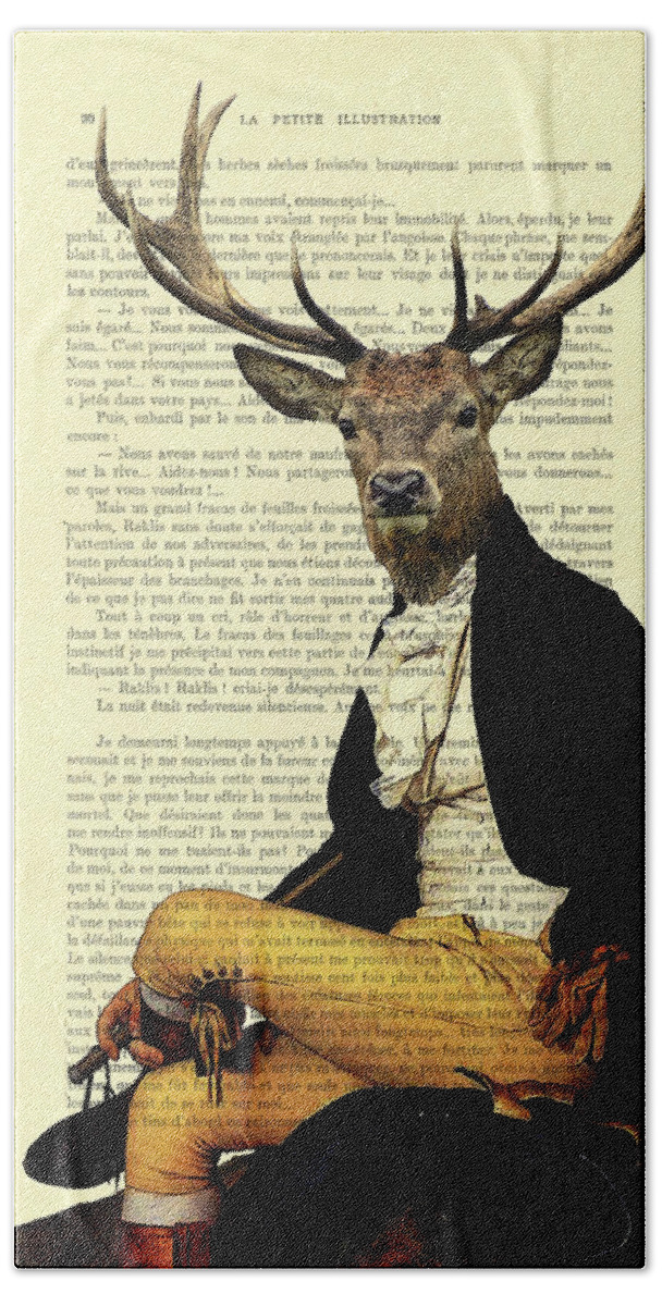 Deer Hand Towel featuring the digital art Deer regency portrait by Madame Memento