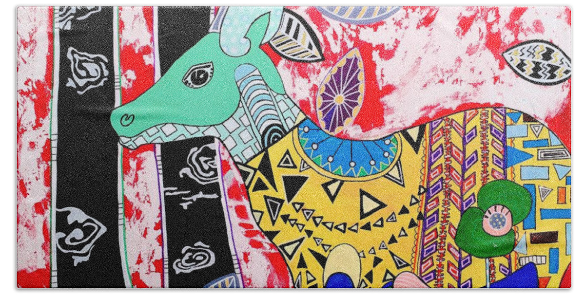Deer Hand Towel featuring the painting Deer Seeker by Amy Sorrell