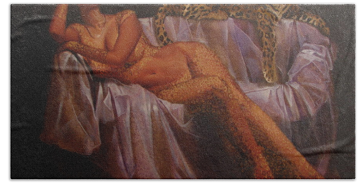 Ignatenko Hand Towel featuring the painting Def Leppard by Sergey Ignatenko