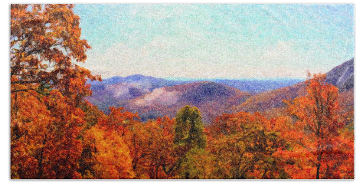 Autumn Bath Towel featuring the painting DeKinder Highlands Autumn by Janice Pariza