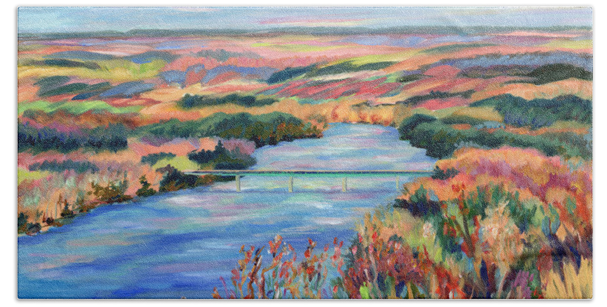 Delaware Bath Sheet featuring the painting Delaware River from Goat Hill, Lambertville, PA by Pamela Parsons
