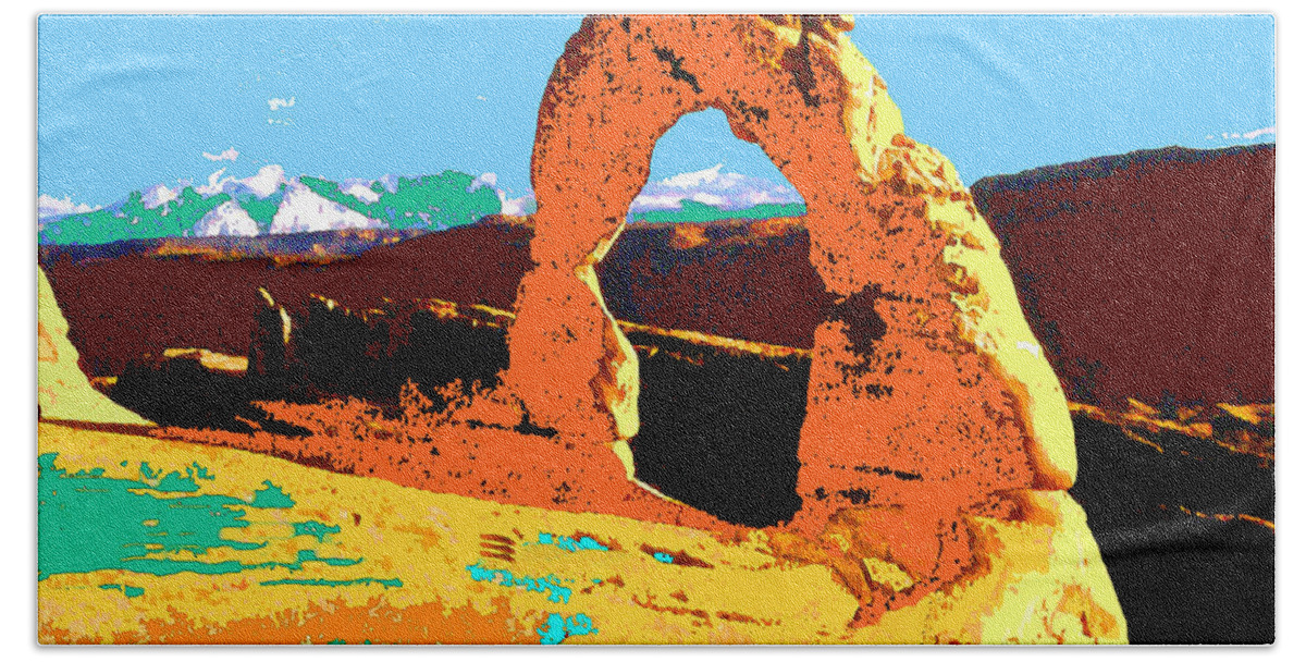 Delicate+arch Bath Towel featuring the painting Delicate Arch Utah - Pop Art by Peter Potter