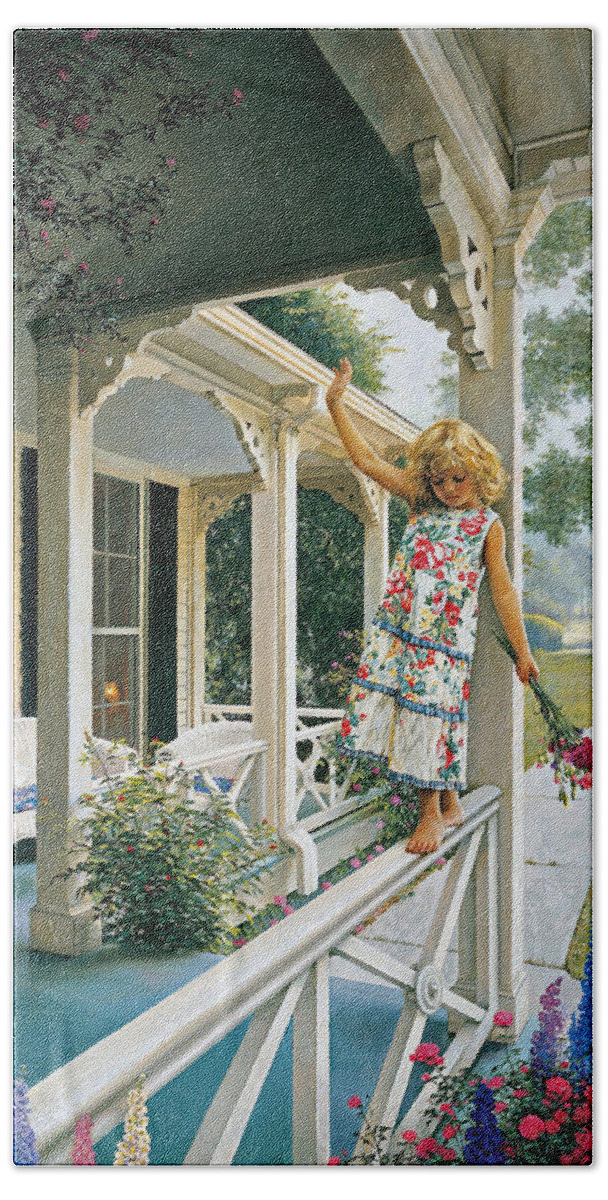 Little Girl Hand Towel featuring the painting Delicate Balance by Greg Olsen