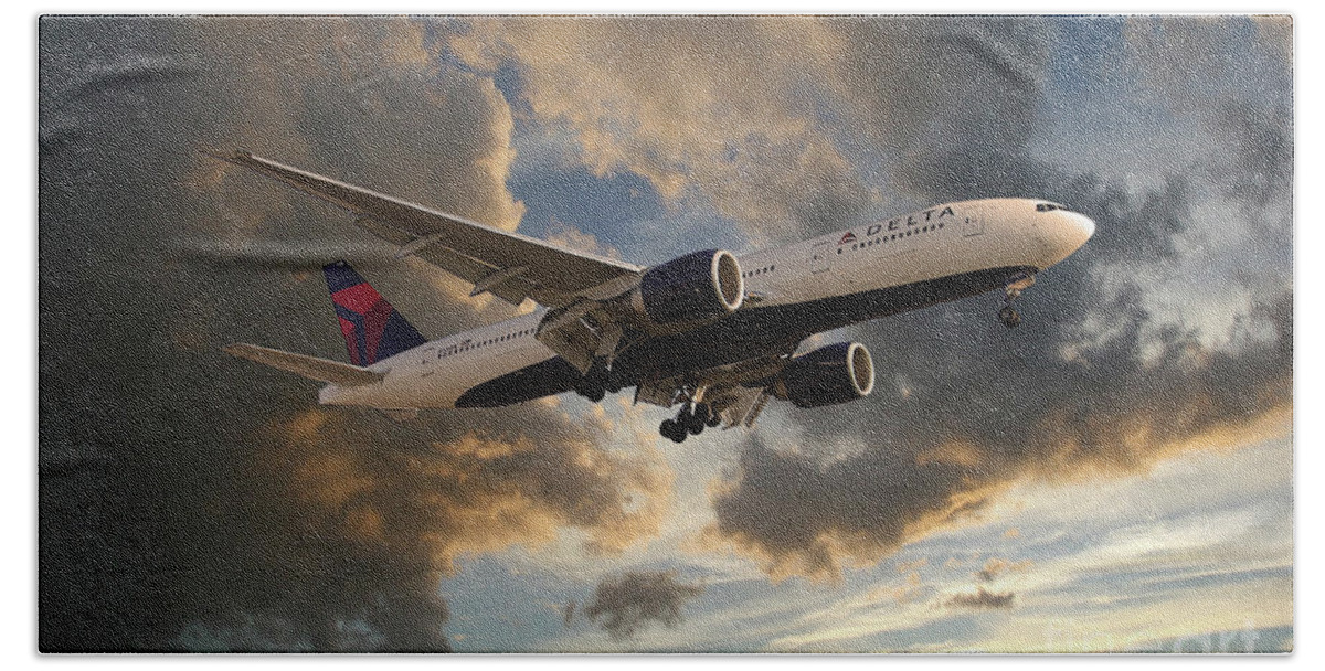 Delta Airlines Bath Towel featuring the digital art Delta Air Lines Boeing 777-200LR by Airpower Art