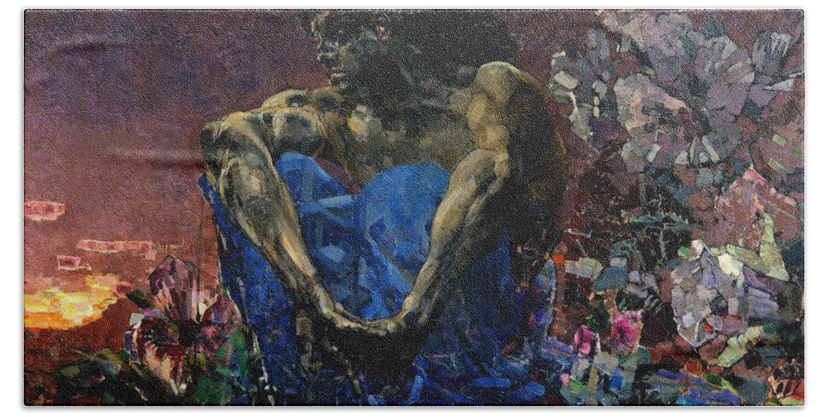 Demon Bath Towel featuring the painting Demon by Mikhail Vrubel