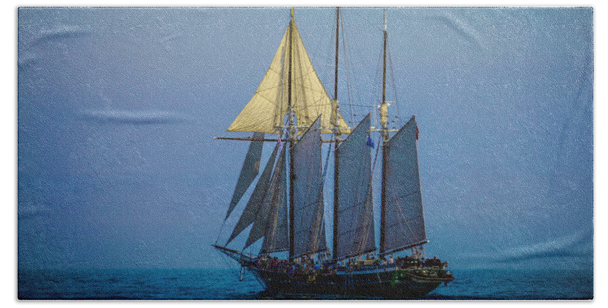 3 Masts Hand Towel featuring the photograph Denis Sullivan - three masted schooner by Jack R Perry